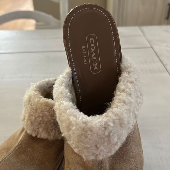 COACH Shearling Suede/Leather Clog Heels - Picture 7 of 12